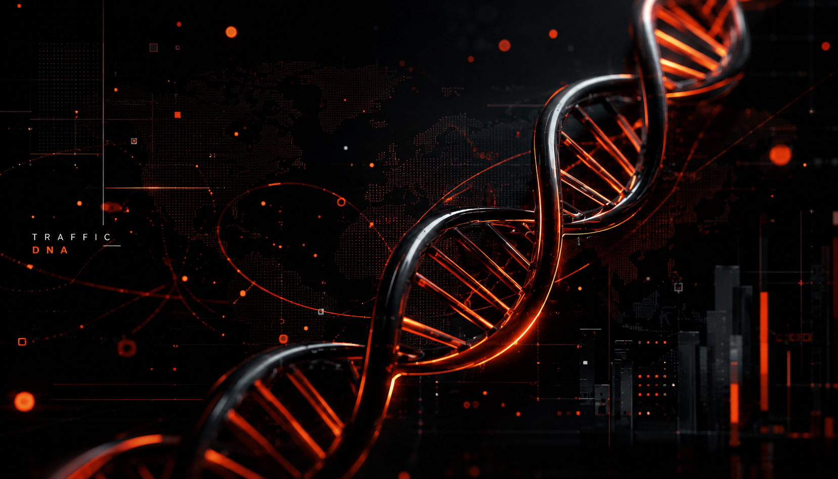 Glowing red DNA helix — DNA Traffic Lab illustration