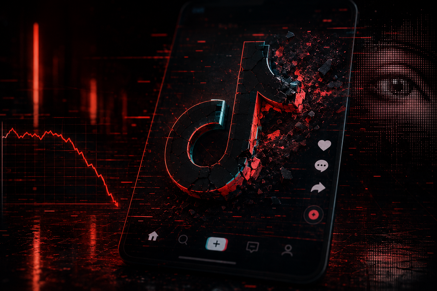 TikTok app on a phone in red neon