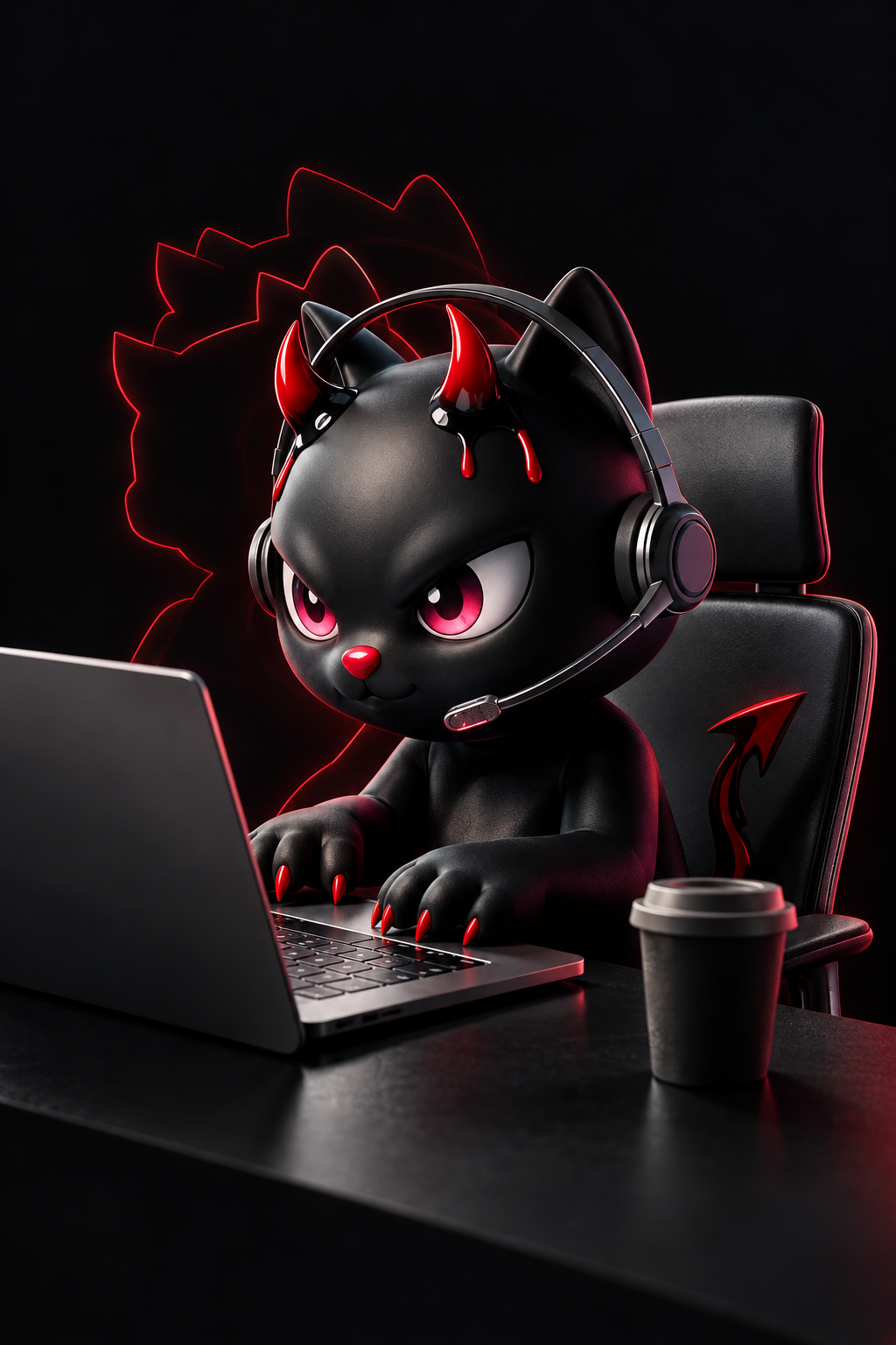 DNA mascot cat at a laptop with a headset — call-centre recruiting case